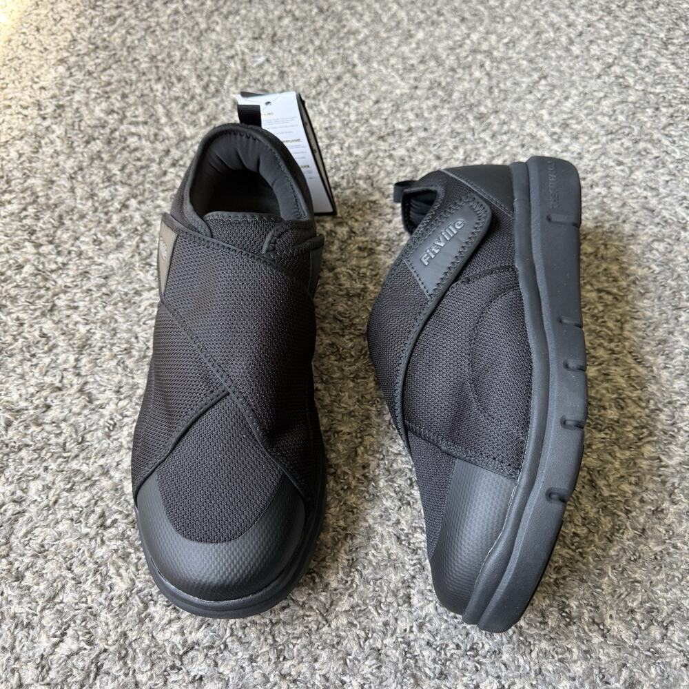 FitVille Mens Black EasyTop Wings Diabetic Shoes Size 14 EW Comfort Slip On NEW